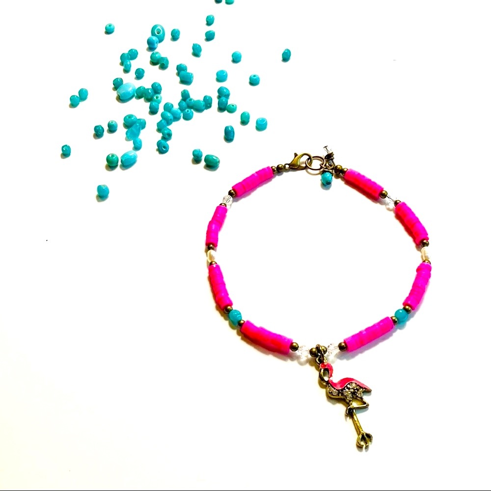 Handmade The Pink Flamingo Tropical Summer Anklet Bracelet